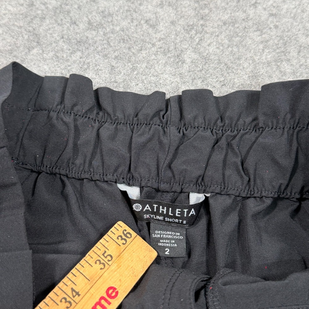 Athleta Black Skyline High Rise Tie Waist Paperbag Shorts II Women's Size 2 - Picture 3 of 7